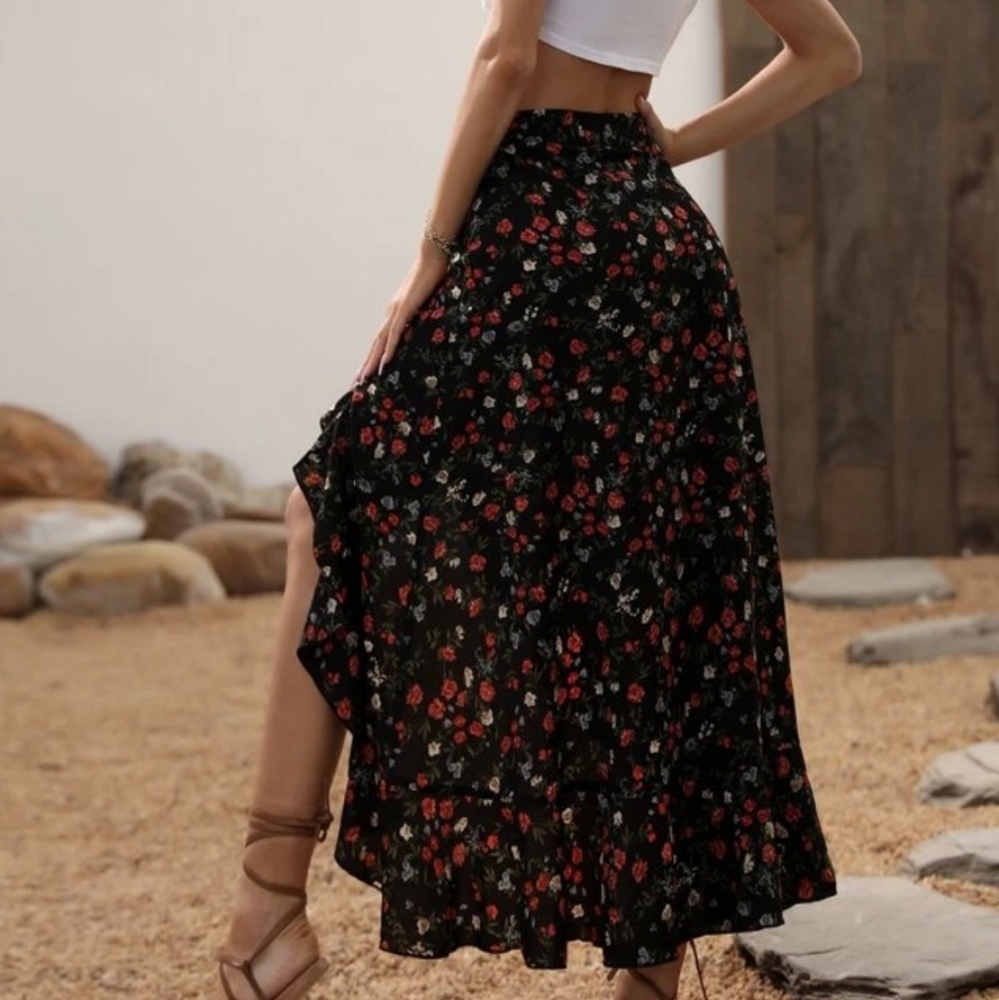Split Thigh Floral Skirt